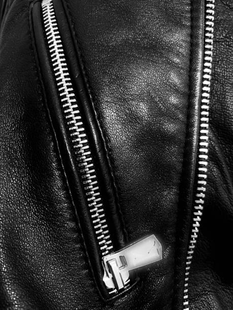 Black leather Black leather perfecto with zipper, Marco shot leather pocket clothing hide stock pictures, royalty-free photos & images