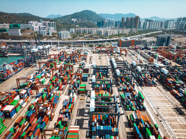 istock Drone View of Container Cargo freight ship Terminal in Hongkong, China 1690941755