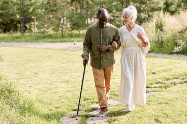 istock Multiethnic senior couple walking outdoors 1690942004