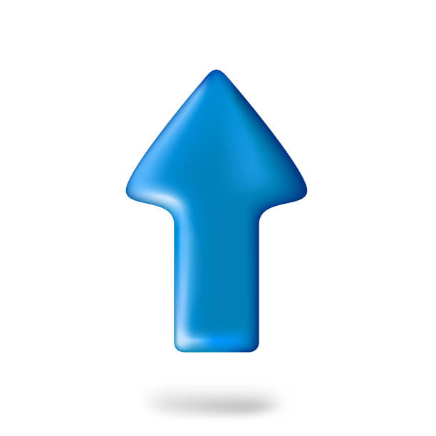 青い上向き矢印のリアルなサイン。3dベクター画像エレメント - moving up arrow sign interface icons three dimensional shape点のイラスト素材／クリップアート素材／マンガ素材／アイコン素材