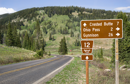 A sign in central Colorado shows distances to popular destinations.
