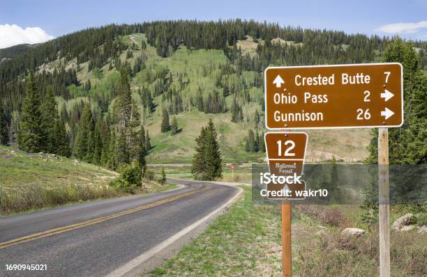 Colorado Destinations Road Sign Stock Photo - Download Image Now - Brown, City, Color Image