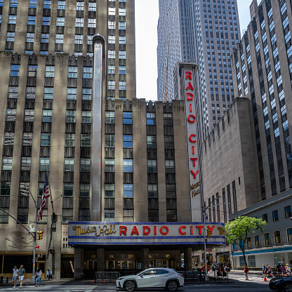 New York, USA - July 23rd, 2023:The exterior of the Radio City music hall in Manhattan.