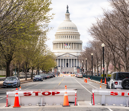 Washington DC, USA - Security measures on a road leading to the United States Capitol Building in Washington DC.