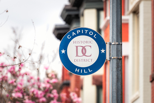 Washington DC, USA - A street sign on a corner in Washington DC's historic Capitol Hill district.