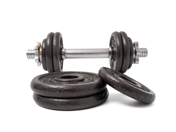 istock Sports equipment dumbbell on a white background. 1690968392