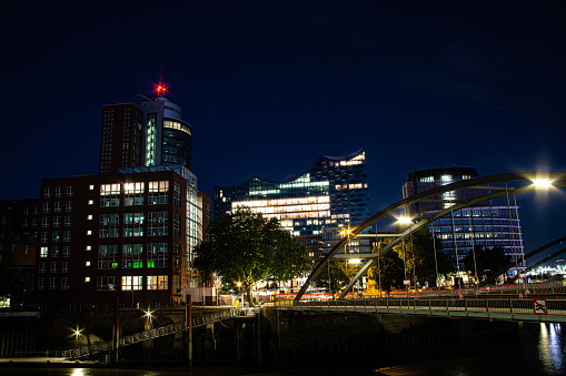 Night view of Hamburg's Binnenhafen district