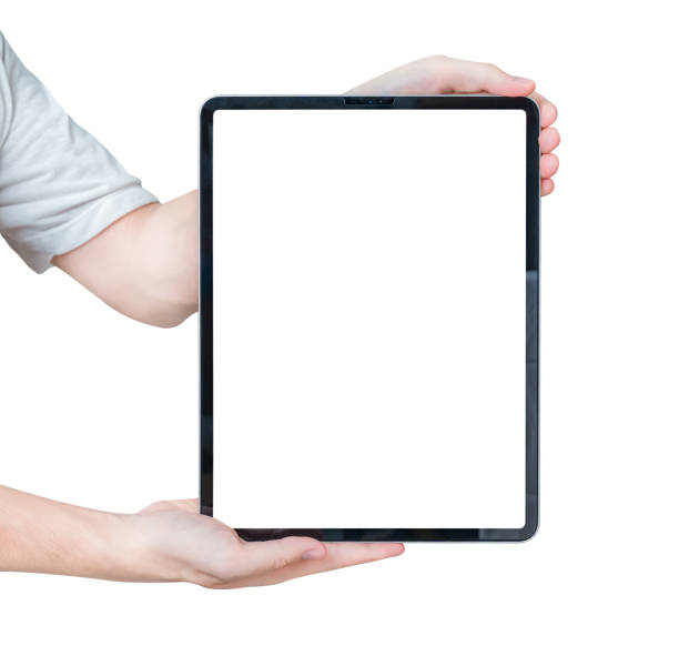 istock Hand showing tablet with blank screen isolated on white background. 1690980119