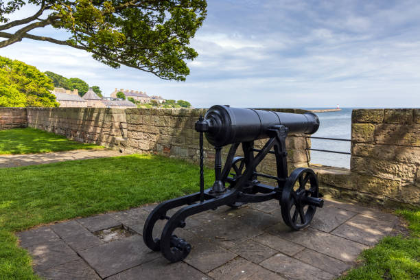 A captured Russian cannon from the Crimean War sited at a parapet in the defensive walls around Berwick upon Tweed, Northumberland.