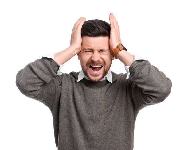 istock Emotional handsome bearded businessman on white background 1690984585