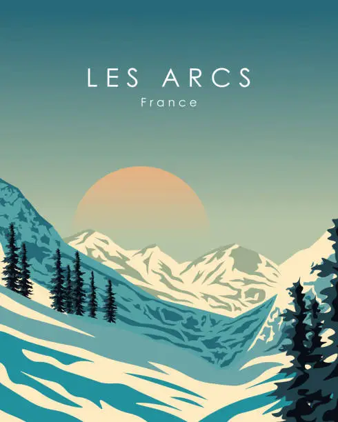 Vector illustration of Les Arcs France travel poster