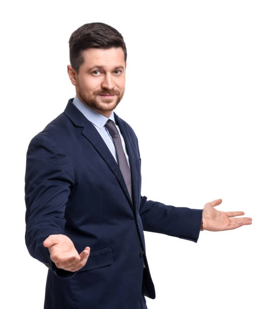 istock Handsome bearded businessman in suit on white background 1691000245