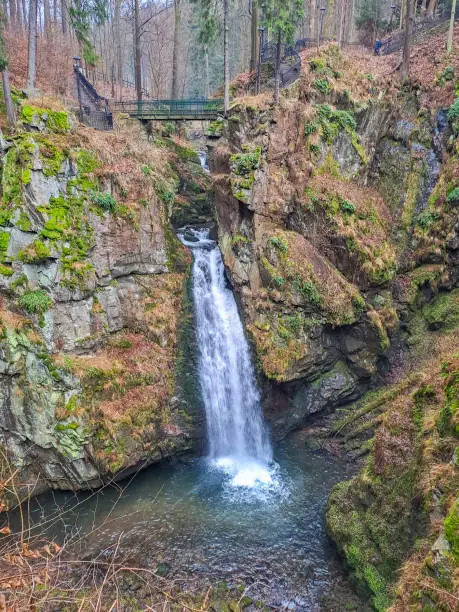 Waterfall Wilczki in the mountains - in Poland near Mount Sneznik. High quality photo