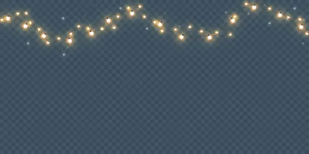 Vector illustration of Christmas lights set. Vector New Year decorates garland with glowing light bulbs