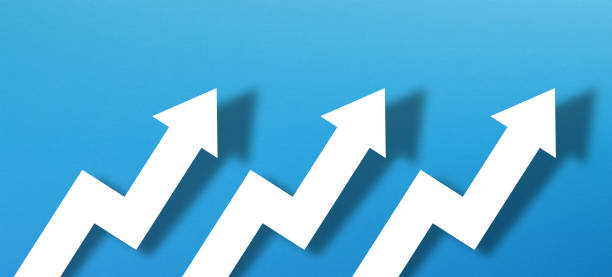 istock Business development and growth concept with white paper arrow on blue background 1691024967