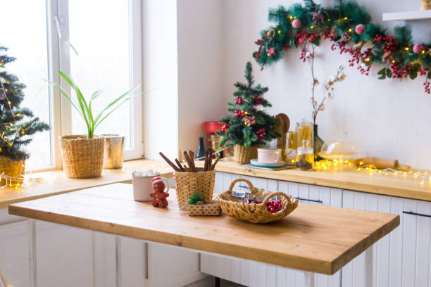istock Kitchen interior decorated for Christmas and New Year. New Year's interior in red and white tones. 1691031472