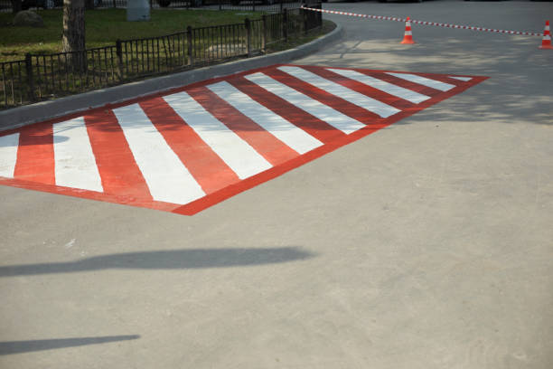 istock Platform for fire equipment. Parking for firefighters. Asphalt is painted in strips. 1691036605