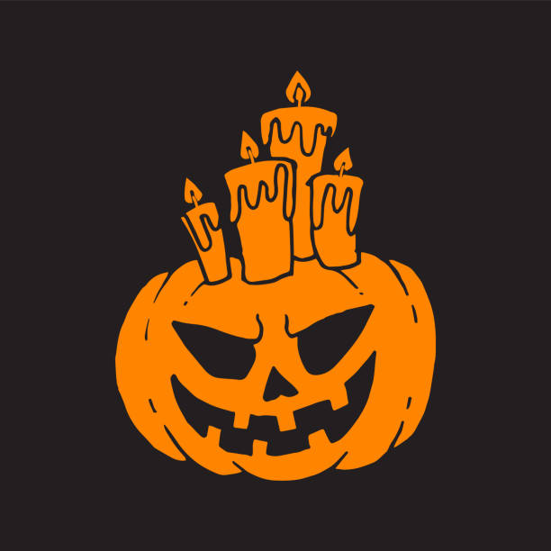 jack-o-lantern pumpkin head with candles illustration for halloween orange on black background - 動畫 幅插畫檔、美工圖案、卡通及圖標