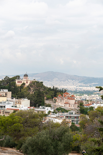 The Athens' skyline, in Greece, with the Lycabettus Mount. Photo taken from Anafiotika neighborhood, in northerneast side of the Acropolis hill.