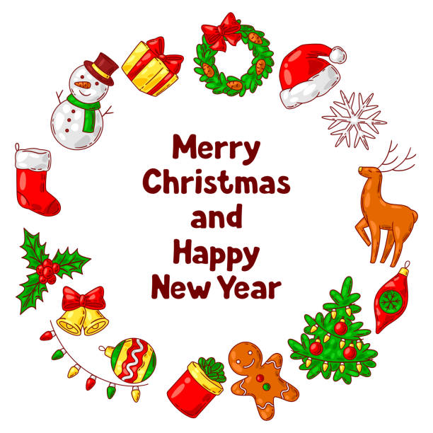 istock Merry Christmas greeting card. Holiday illustration in cartoon style. 1691062667