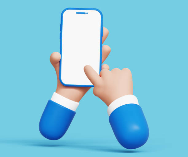 istock 3D smartphone mockup. Holding phone in two hands. Touching screen with finger. 3d illustration 1691064347