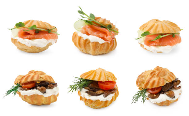 istock Collage with different tasty profiteroles on white background 1691066860