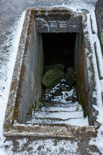 An old ruined World War II military bunker on Öskjuhlíð hill in Reykjavik, Iceland.