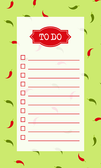 To do list blank template with check box, chili pepers