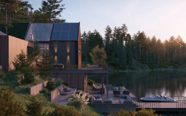 istock 3d render of a forest house by the lake surrounded by tree at dawn 1691148030