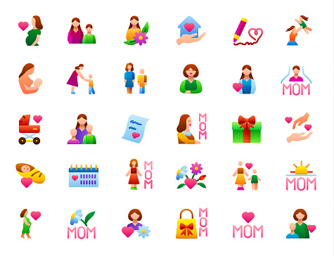 Mother's Day icons set. Color gradient. Vector illustration.
