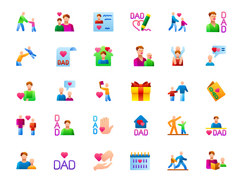 Father's Day icons set. Color gradient. Vector illustration.