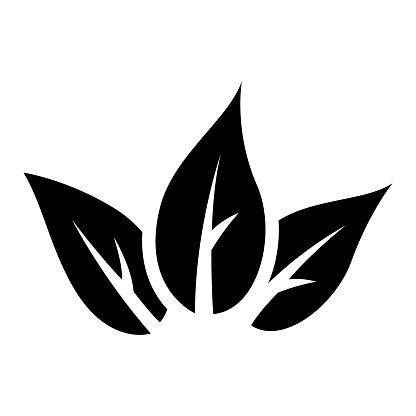 Black Abstract Simplistic Thick Tobacco Leaves Icon on a White Background