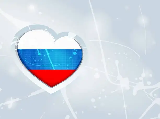 Vector illustration of Russia Flag in the form of a 3D heart and abstract paint spots background