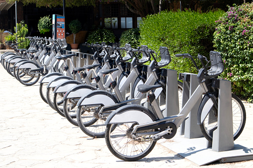 A bike sharing point in a town square in Famagusta, North Cyprus, where the bicyles can be rented.