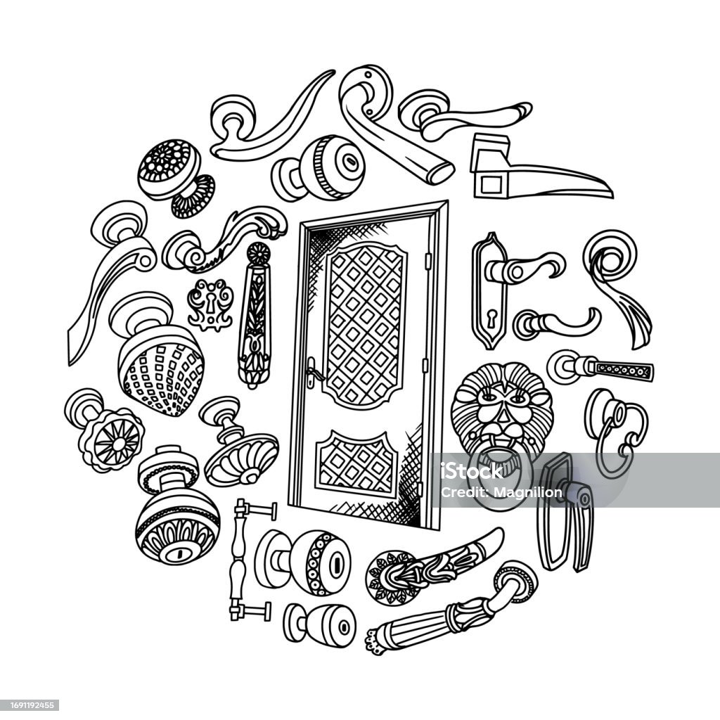Doodle Handle Door Handles Doodles Set Circle Composition Stock Illustration ...