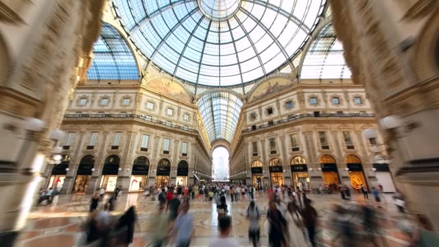 Hyperlapse View of People Shopping at the Famous Gallery of Vittorio Emanuele II in Milan, Italy