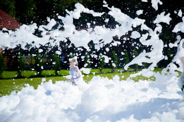 Foam flying in the air on the foam party