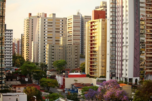 Santo Andre city, Brazil in sunny morning. Urban life in big city