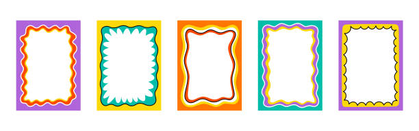 Wave scalloped edge frame. Doodle border with wavy pattern. Trendy graphic template. Cute curved frame box. Geometric abstract background. Hand drawn vector illustration isolated on white background Wave scalloped edge frame. Doodle border with wavy pattern. Trendy graphic template. Cute curved frame box. Geometric abstract background. Hand drawn vector illustration isolated on white background. cute backround cartoon stock illustrations