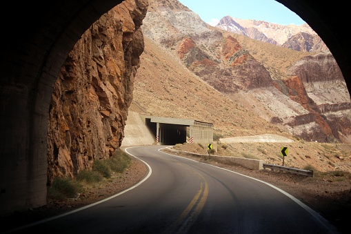 Exiting a tunnel on  the highway from Mendoza city to the Andes mountains