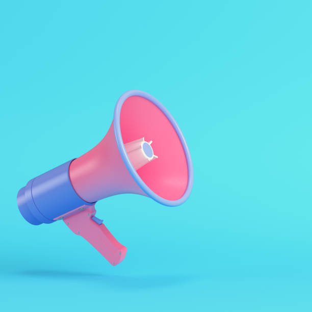 istock Pink loudspeaker or megaphone on bright blue background in pastel colors 1691432283