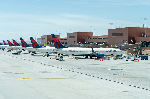 Salt Lake City, Utah, United States - May 11, 2023. Delta Air Lines is an airline of the United States and a legacy carrier.