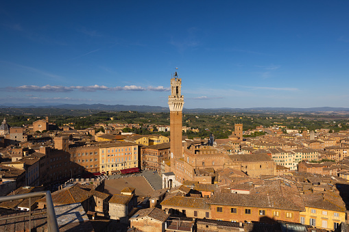 The most beautiful view of the city of Siena from the walls near in Volterra, Tuscany, Italy