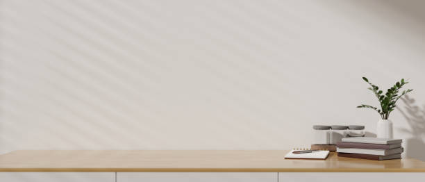 istock Mockup space on a minimal wooden cabinet or drawer against the white wall. 1691558079