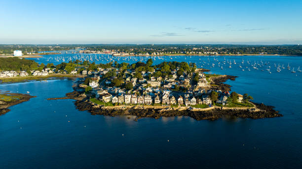 Homes on the coast of Salem Massachusetts Aerial view of homes on the coast in Salem salem massachusetts stock pictures, royalty-free photos & images