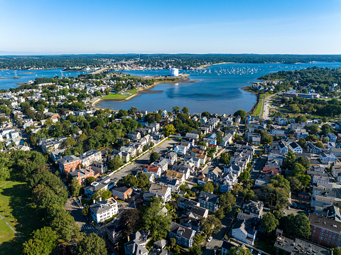 Coastline of Salem Massachusetts aerial view