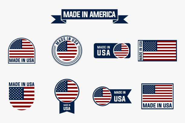 米国製ラベルサインコレクション。アメリカ国旗のベクターイラストセット。 - made in the usa sign retro revival label点のイラスト素材／クリップアート素材／マンガ素材／アイコン素材