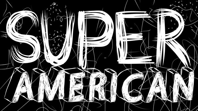 Super American word animation of old chaotic film strip with grunge effect.