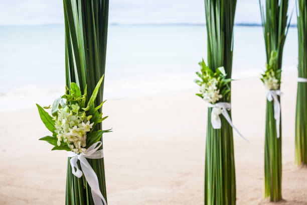 istock Floral arrangement at a wedding ceremony on beach. 1691692658
