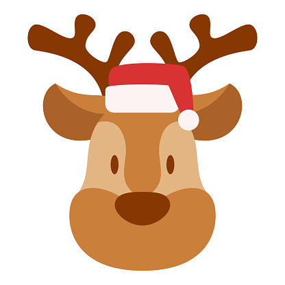 Flat Santa's Reindeer Head Character. Christmas Event. Vector Illustration